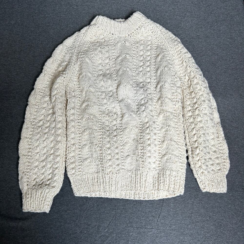 cream fisherman sweater 100% wool, pullover, granny, cozy, cottage, oversized